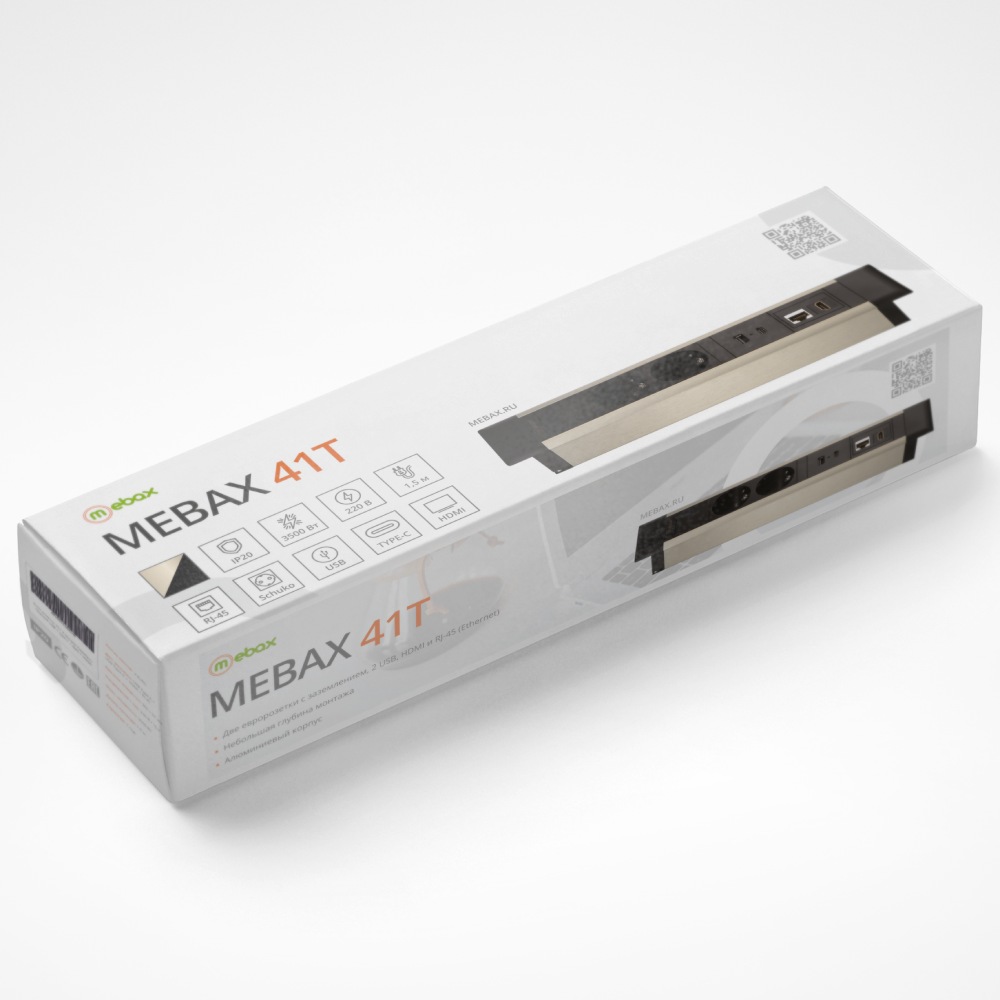 Блок розеток (2 секции, USB + type C + RJ45 + HDMI) Mebax 00-00002593