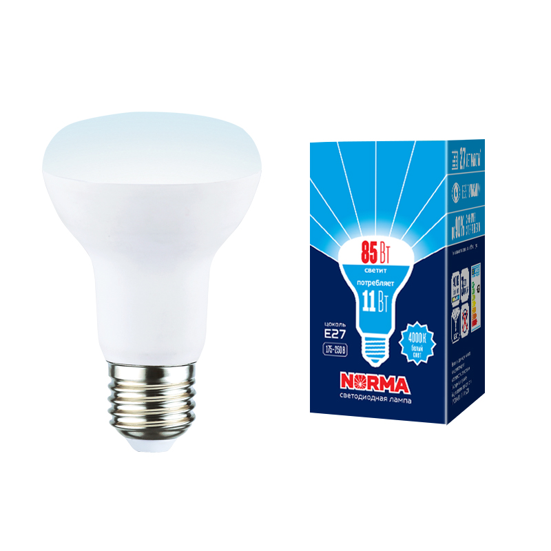 Лампа светодиодная Volpe Norma LED-R63-11W/4000K/E27/FR/NR картон UL-00005775