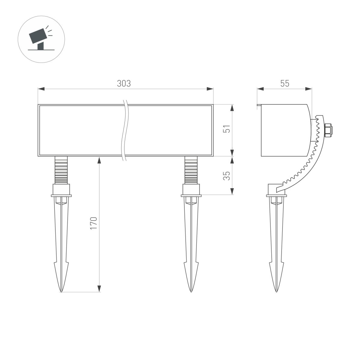 Ландшафтный светильник Arlight KT-BASOMI-12W Warm2700 (Серый, 60x100 deg, 24V) (IP65 Металл) 063905