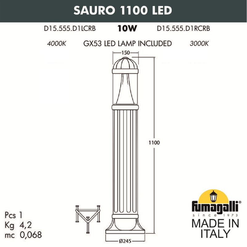 Садовый светильник Fumagalli Sauro D15.555.000.WXD1L.CRB