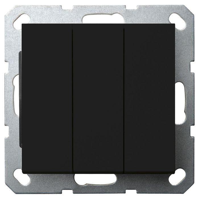 Выключатель трехклавишный Jasmart с накладкой 10A 250V черный матовый (soft touch) G3031PB