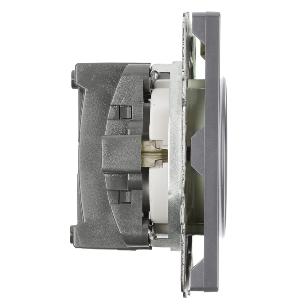 Розетка 1-местная с з/ш с/з (механизм) СЗК Stekker Эмили 250В 16А RST16-5110-10ZK платиново-серый soft touch 50243