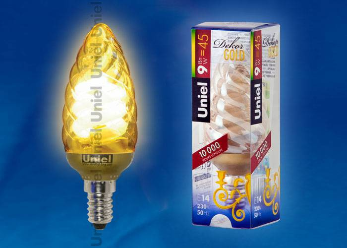 Лампа энергосберегающая Uniel (03858) E14 9W 2700K золотая ESL-C21-T9/GOLD/E14