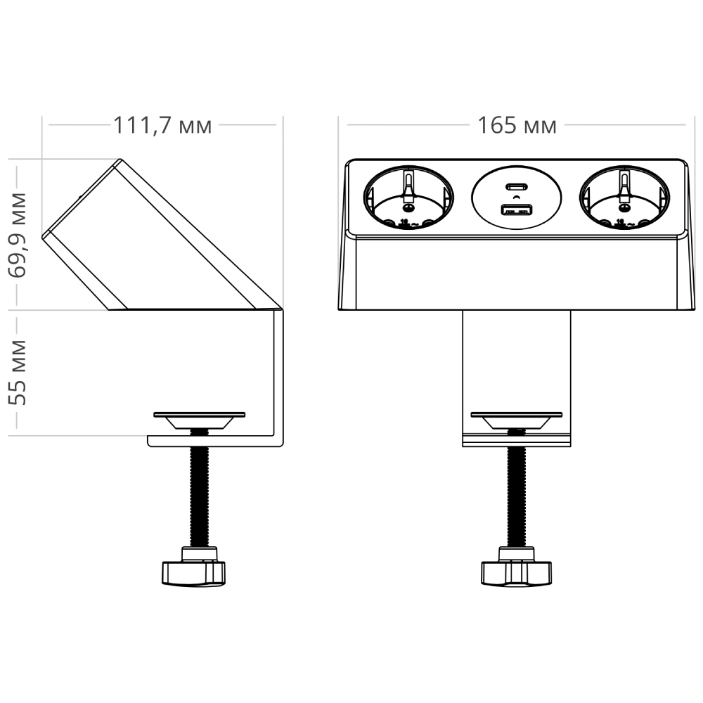 Блок розеток (2 секции, USB и Type C) Mebax 00-00002739