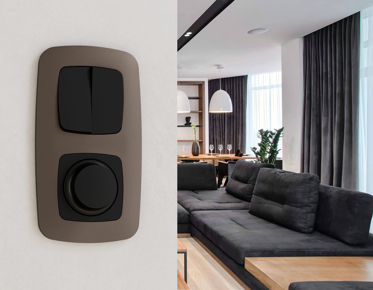 Комплект механизма 2-клавишного перекрестного выключателя Ambrella Volt 10A-250V OMEGA MO803030 Черный матовый QUANT (OP8030, VM125)