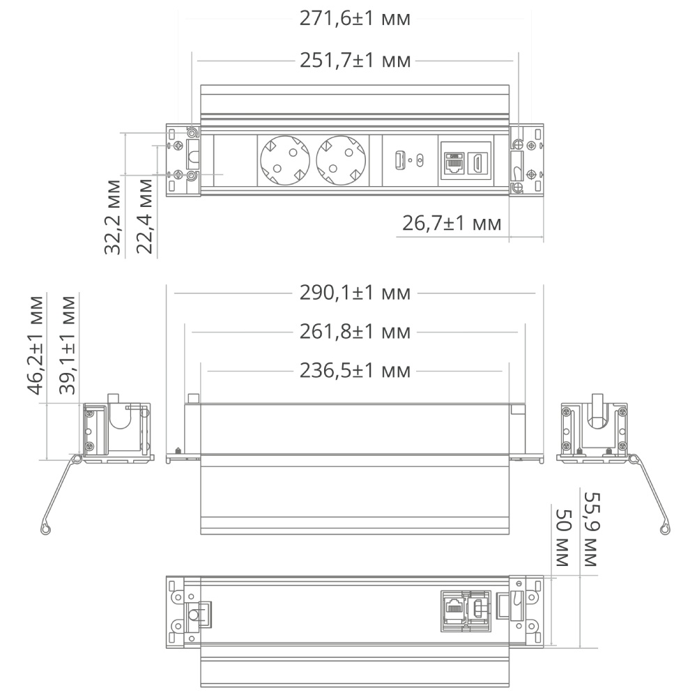 Блок розеток (2 секции, USB + type C + RJ45 + HDMI) Mebax 00-00002596