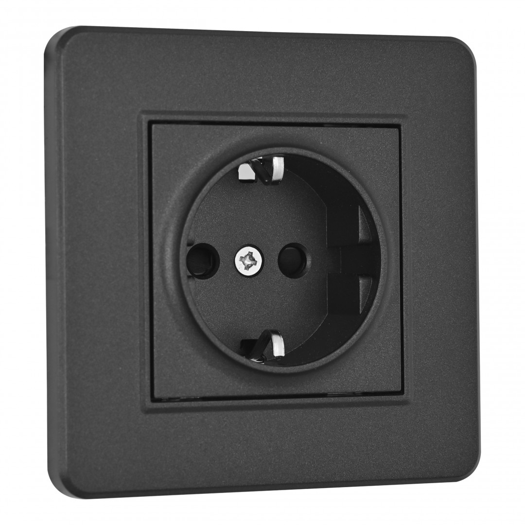 Комплект розетки с/з и шторками и рамкой Arte Milano SET16-1-40-1 black