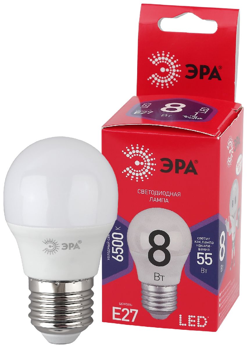 Лампа светодиодная Эра E27 8W 6500K LED P45-8W-865-E27 R Б0045359