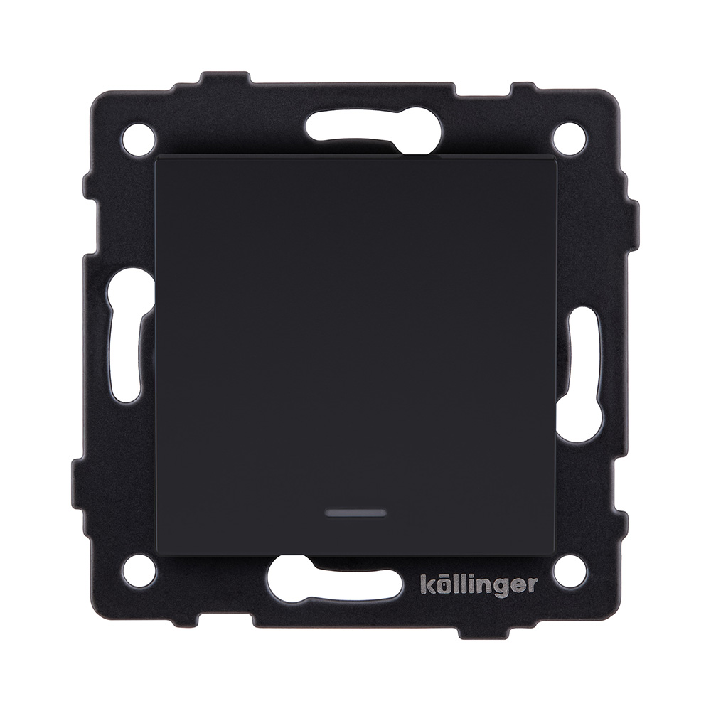 Выключатель 1-клавишный проходной 10А/250В с LED подсветкой, черный матовый Kollinger REA-S-004BM для Aspekt, Eleganz, Reflex