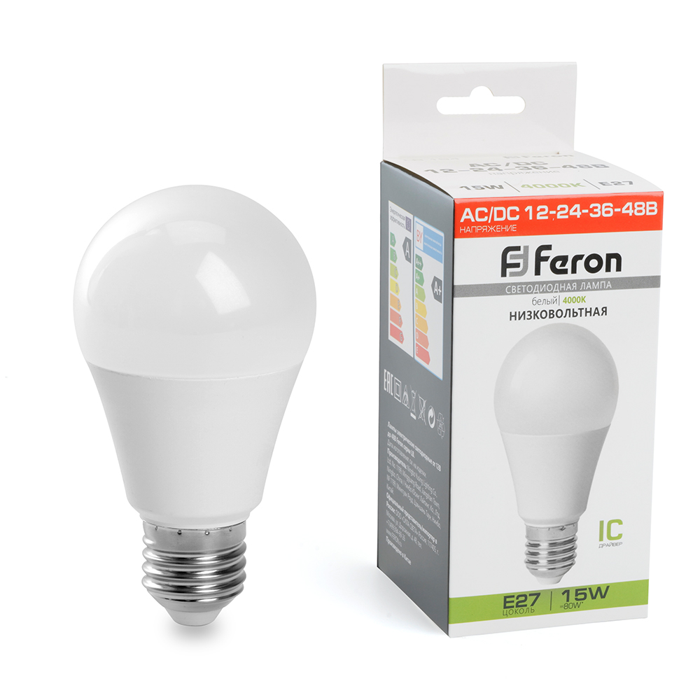 Лампа светодиодная низковольтная Feron LB-194 Шар E27 15W 4000K 48730