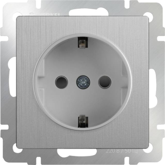 

Розетка с заземлением и шторками серебряная рифленая WL09-SKGS-01-IP44 4690389085086