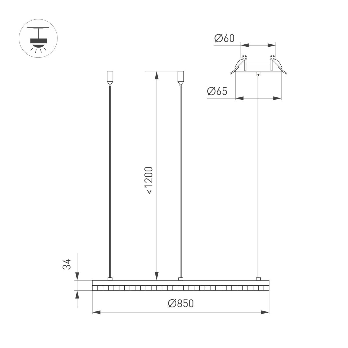 Подвесная люстра Arlight SP-DIAMOND-R850-40W Day4000 (BK, 45 deg, 230V, TRIAC) 054485