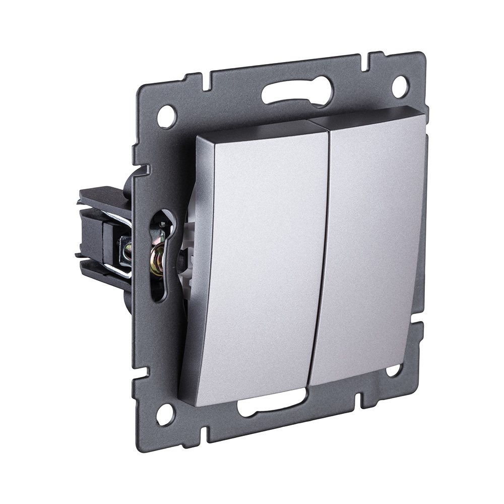 Выключатель кнопочный 2-клавишный 10А/250В, изогнутый, серый Kollinger REA-R-011GY для Aspekt, Eleganz, Reflex