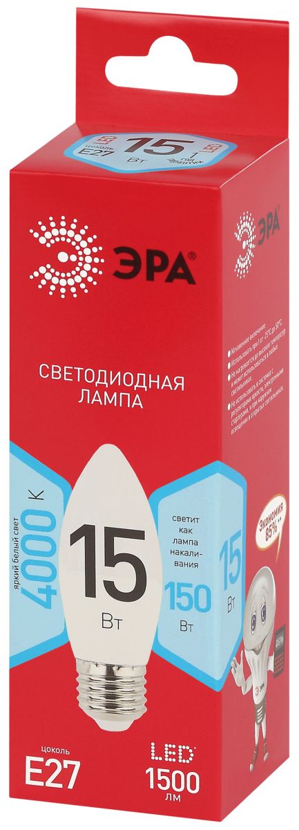 Лампа светодиодная Эра RED LINE LED B35-15W-840-E27 R 15Вт свеча Б0070090