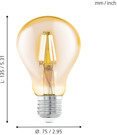 Лампа светодиодная филаментная Eglo E27 4W 2200К янтарь 11555