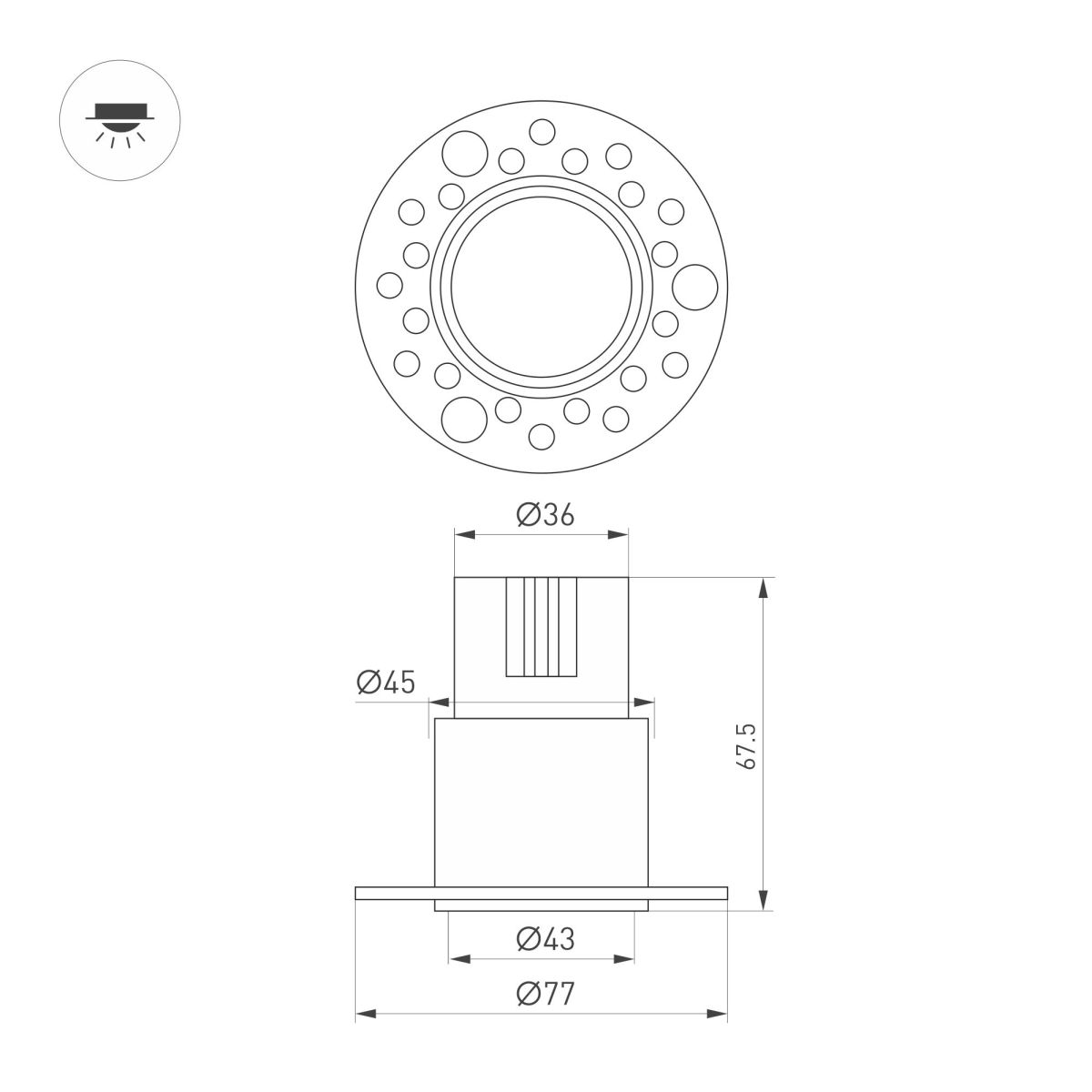 Встраиваемый светильник Arlight MS-INVISIO-TRIMLESS-R45-10W Warm2700 (WH-WH, 36 deg, 230V) (IP54 Металл) 061925