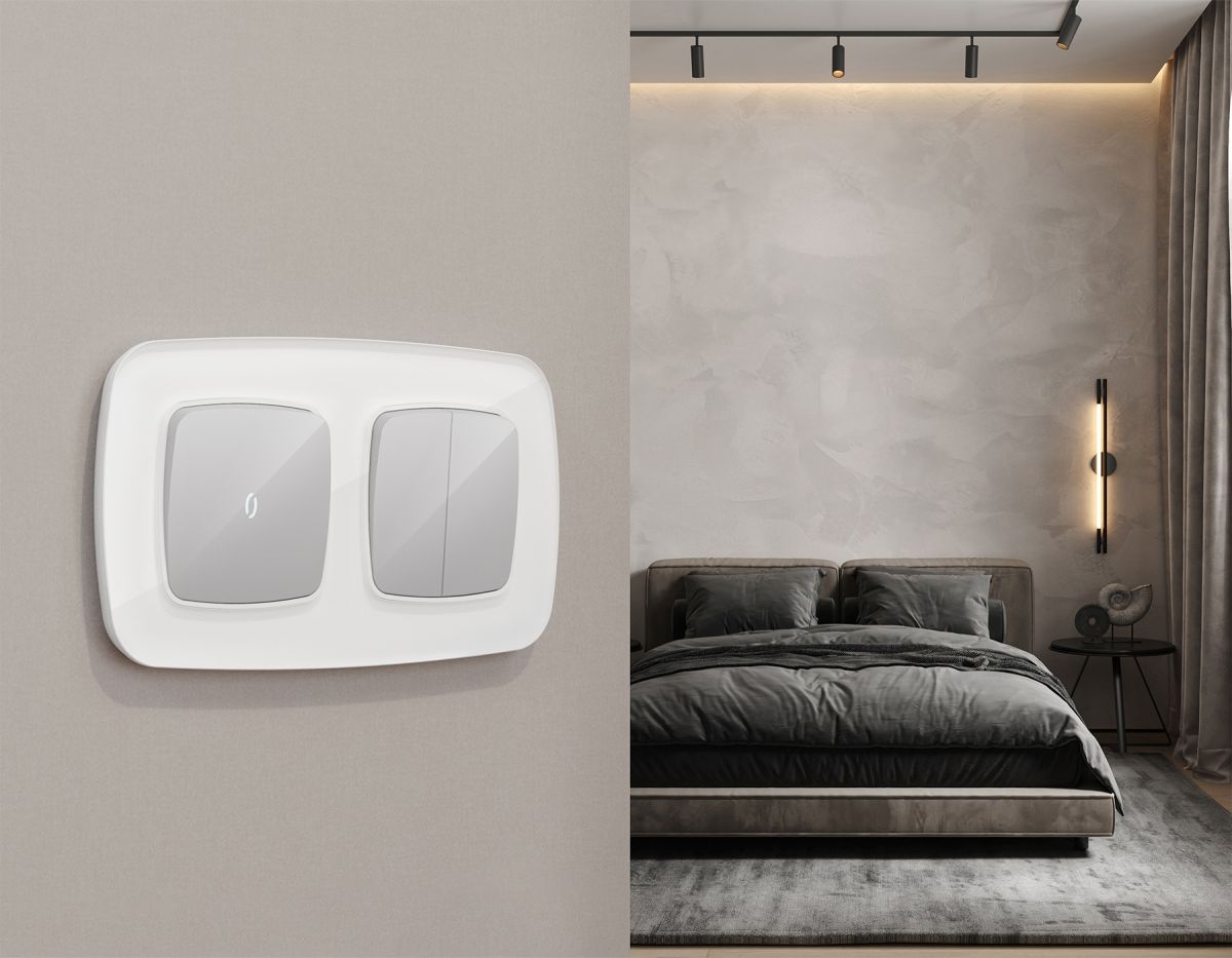 Комплект механизма 2-клавишного перекрестного выключателя Ambrella Volt 10A-250V OMEGA MO403030 Серебро глянец QUANT (OP4030, VM125)