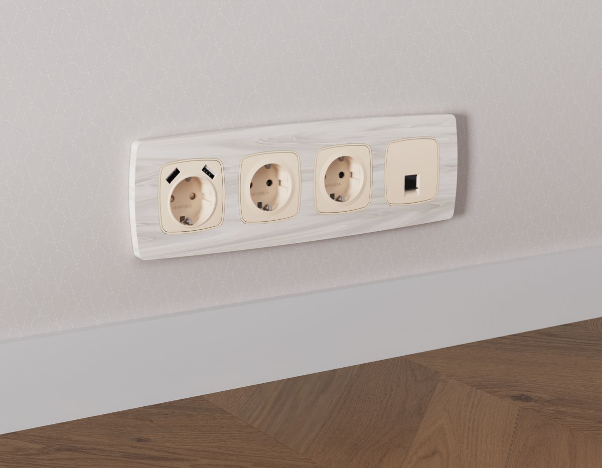 Комплект механизма компьютерной розетки Ambrella Volt RJ-45 (8P8C) CAT6A экранированной с автоматической защитной шторкой OMEGA MO332005 Бежевый матовый QUANT (OP3320, VM185)