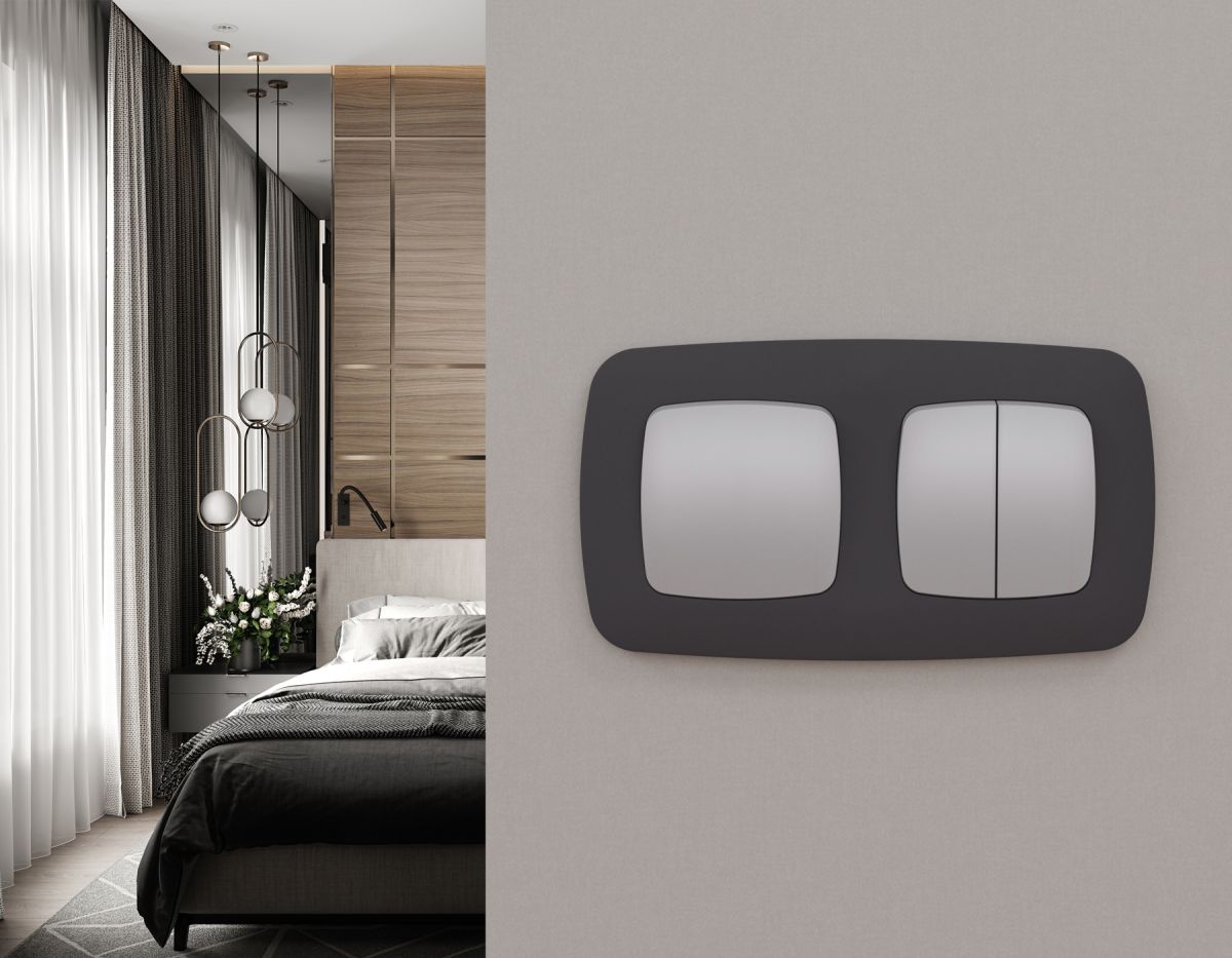 Комплект механизма 2-клавишного перекрестного выключателя Ambrella Volt 10A-250V OMEGA MO503030 Сталь матовый QUANT (OP5030, VM125)