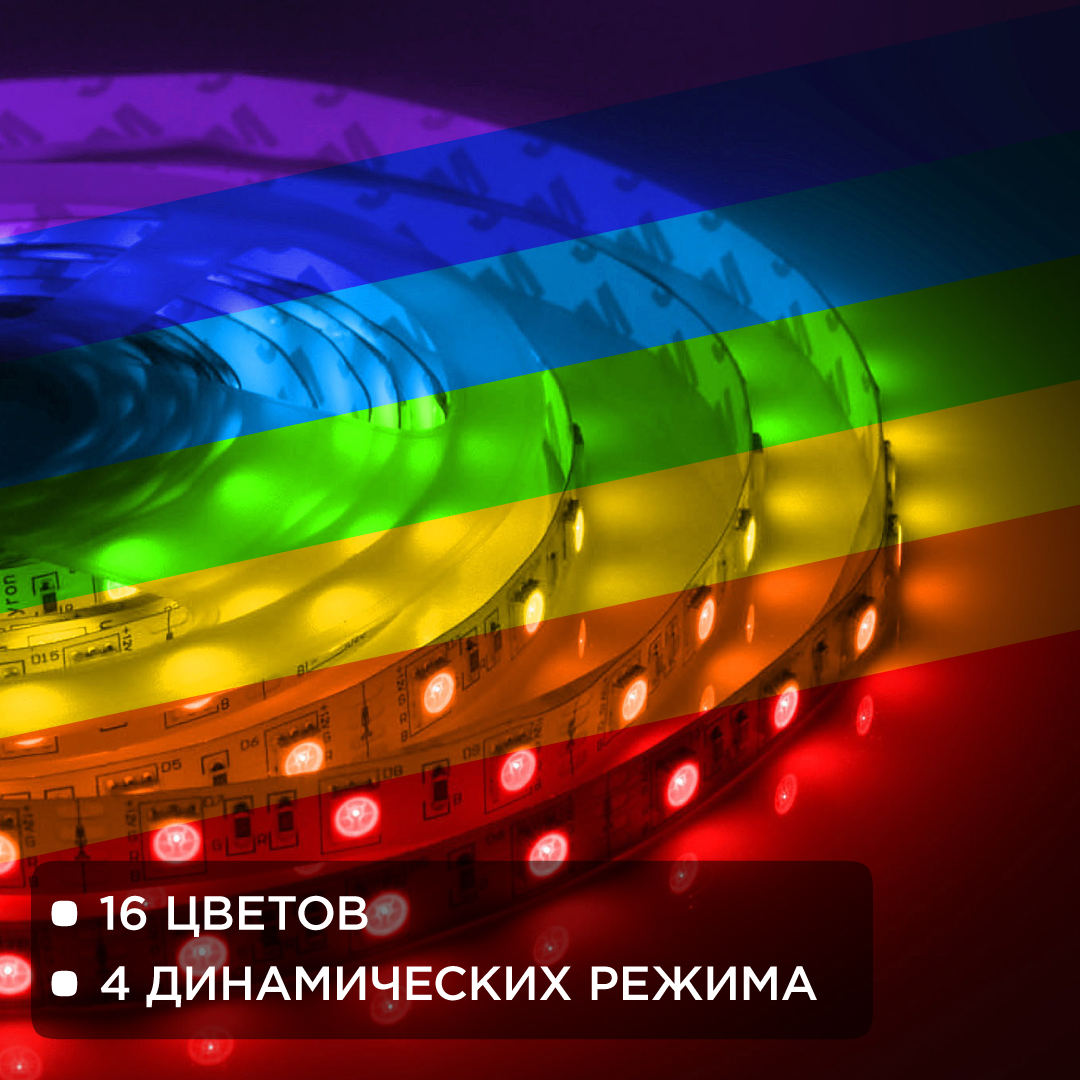 Комплект светодиодной ленты Apeyron 12В 7.2Вт/м smd 5050 30 д/м IP20 5м RGB (блок, коннектор, контроллер) 10-47