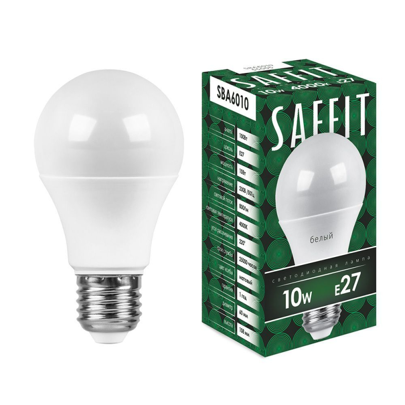 Лампа светодиодная Saffit SBA6010 шар E27 10W 4000K 55005 УЦ