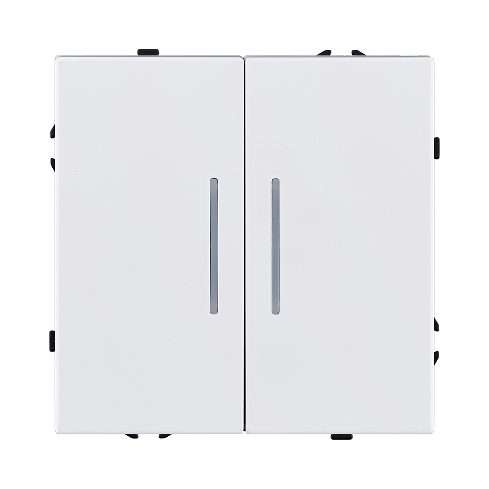 Выключатель 2-клавишный проходной 10А/250В с LED подсветкой, белый глянцевый Kollinger Eclipse EC-011WG