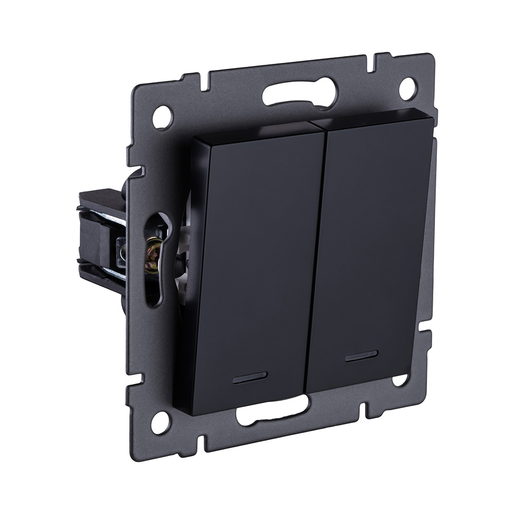 Выключатель 2-клавишный проходной 10А/250В с LED подсветкой, черный Kollinger REA-S-010BK для Aspekt, Eleganz, Reflex
