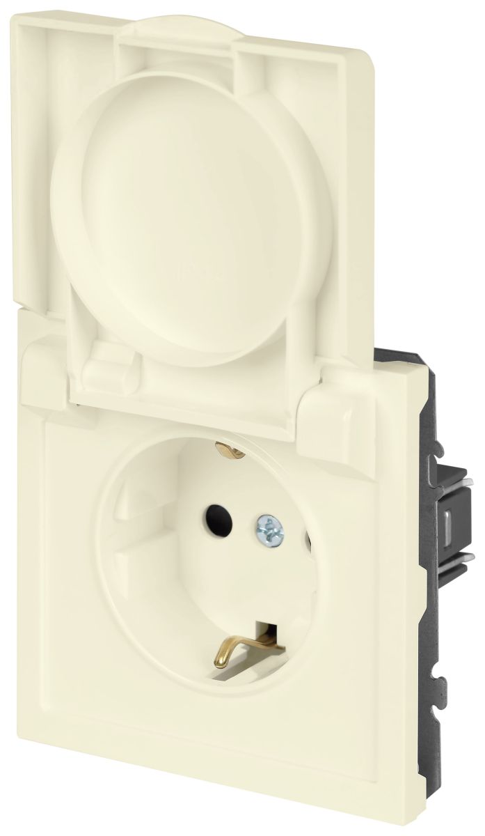 Розетка Эра Galaxy 15-2103-02 c заземлением 2P+E Schuko со шторками с крышкой 16А-250В IP20 слоновая кость Б0070661