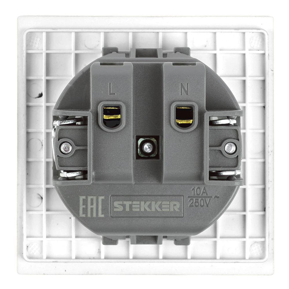 Розетка 1-местная с защитной шторкой (механизм) Stekker б/з Мия 250В 16А RST16-3109-01 белая магнолия 50439