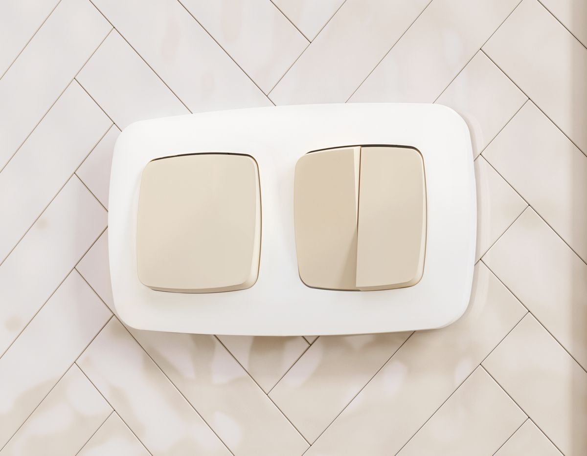 Комплект механизма 2-клавишного перекрестного выключателя Ambrella Volt 10A-250V OMEGA MO323030 Бежевый матовый QUANT (OP3230, VM125)