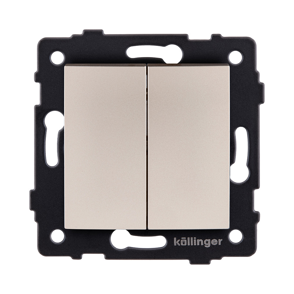 Выключатель 2-клавишный 10А/250В, изогнутый, золотой Kollinger REA-R-007GD для Aspekt, Eleganz, Reflex