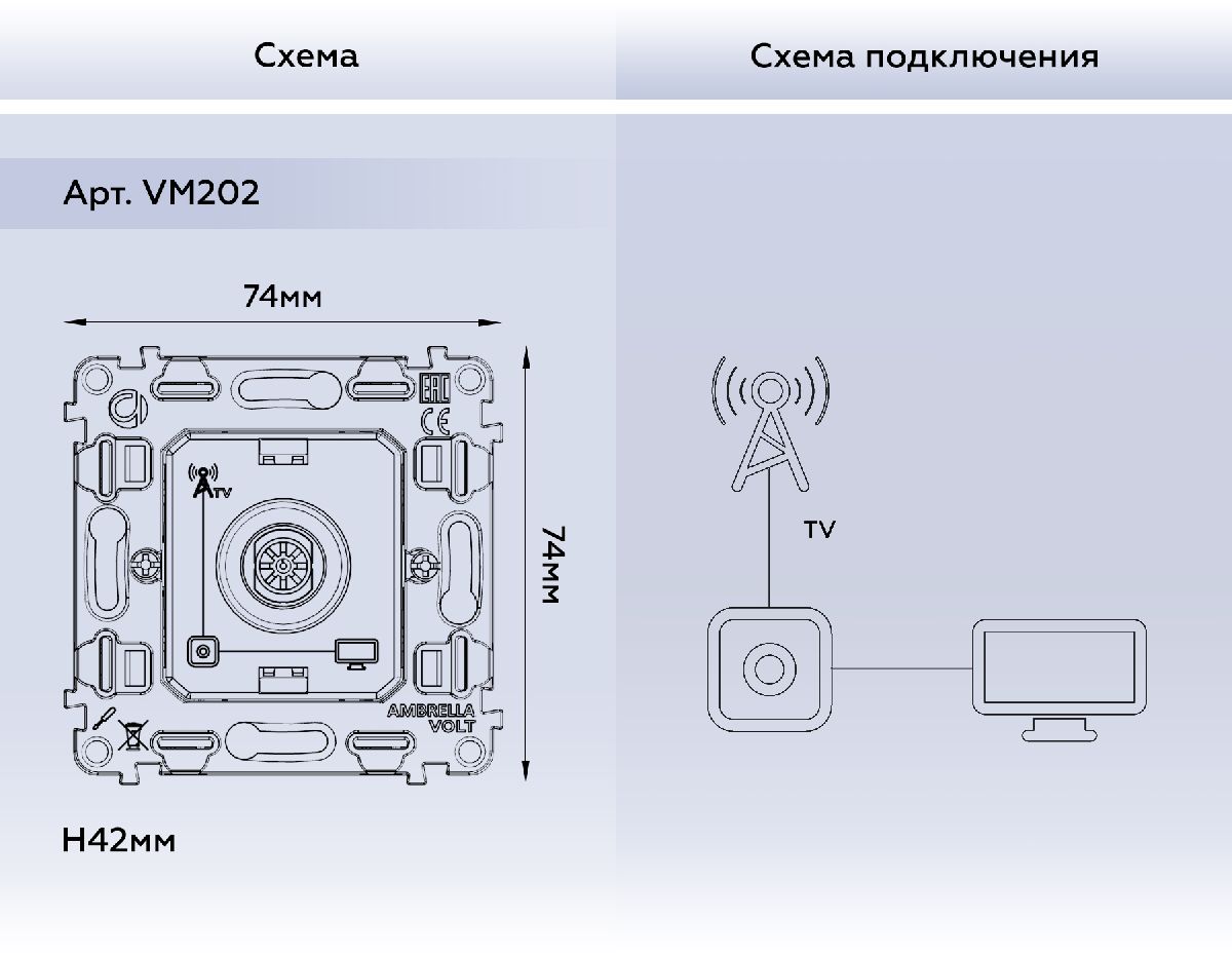 Механизм TV розетки оконечной 50-870 MHz 1dB Ambrella Volt Quant VM202