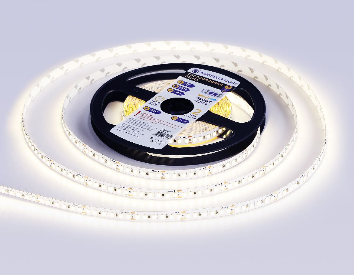 Светодиодная лента Ambrella Light LED Strip 12В 2835 14,4Вт/м 4500K 5м IP20 GS1302