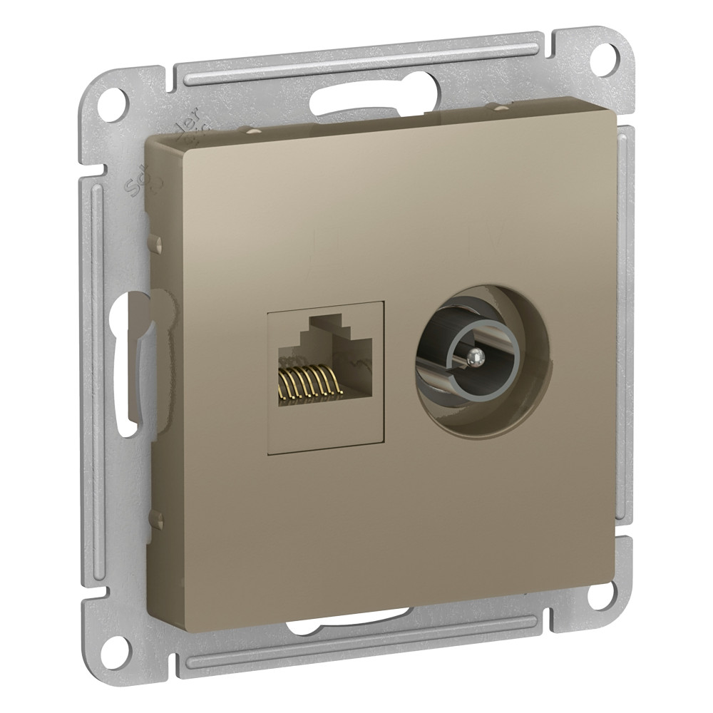 Розетка двойная комп+ТВ, RJ45+TV, кат.5E, Systeme Electric AtlasDesign Шампань ATN000589
