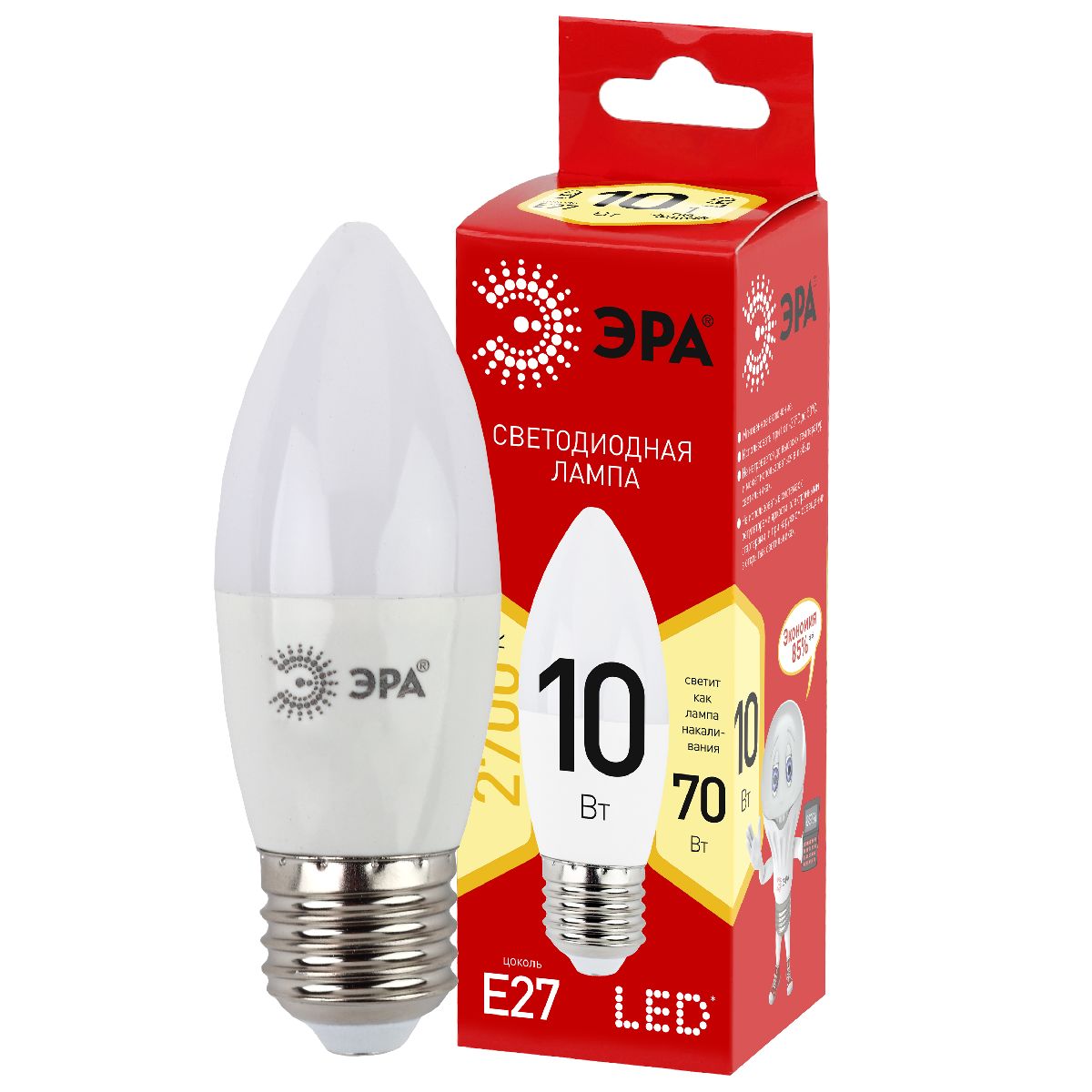 Лампа светодиодная Эра E27 10W 2700K LED B35-10W-827-E27 R Б0052377