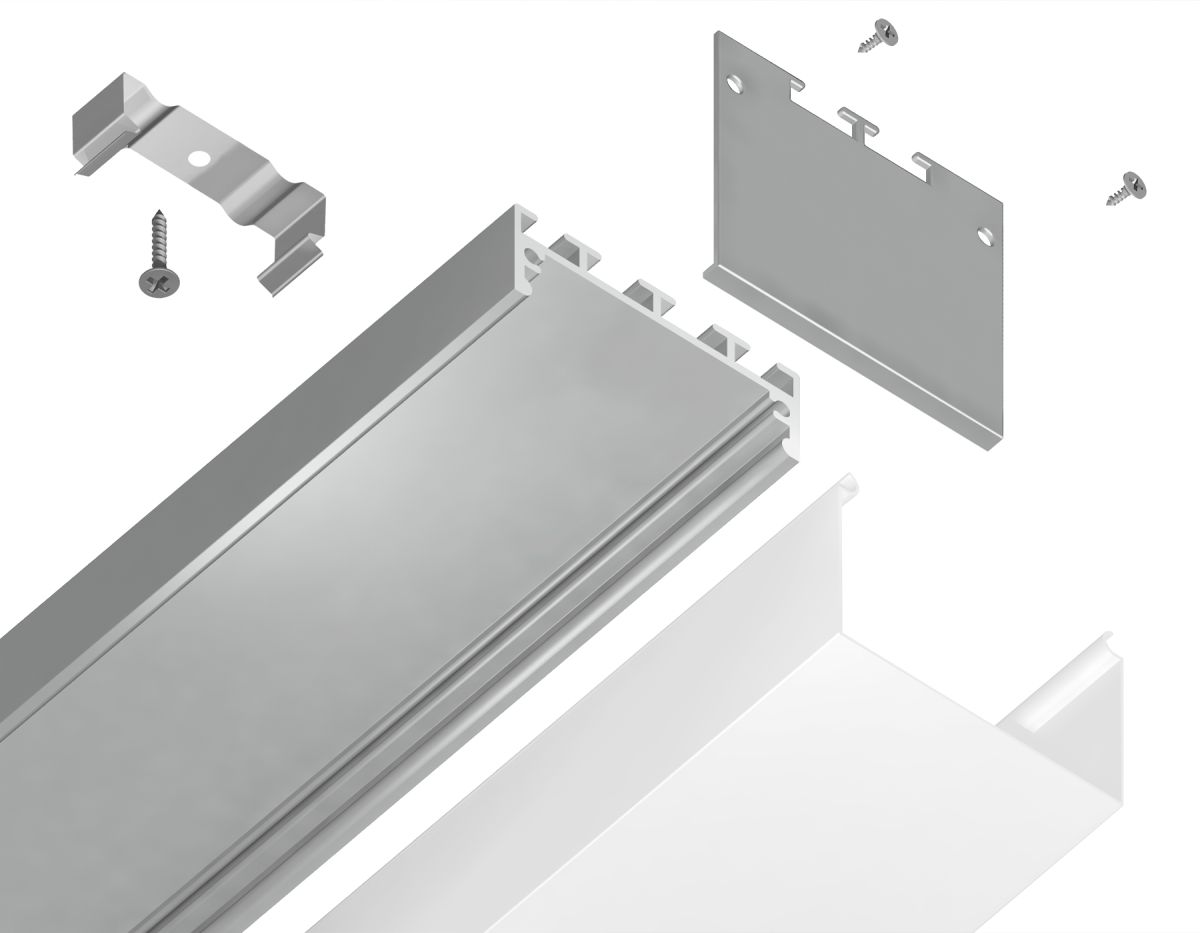 Алюминиевый профиль накладной/подвесной Profile System 42*45 для светодиодной ленты до 33,4мм Ambrella Light Illumination GP3070AL