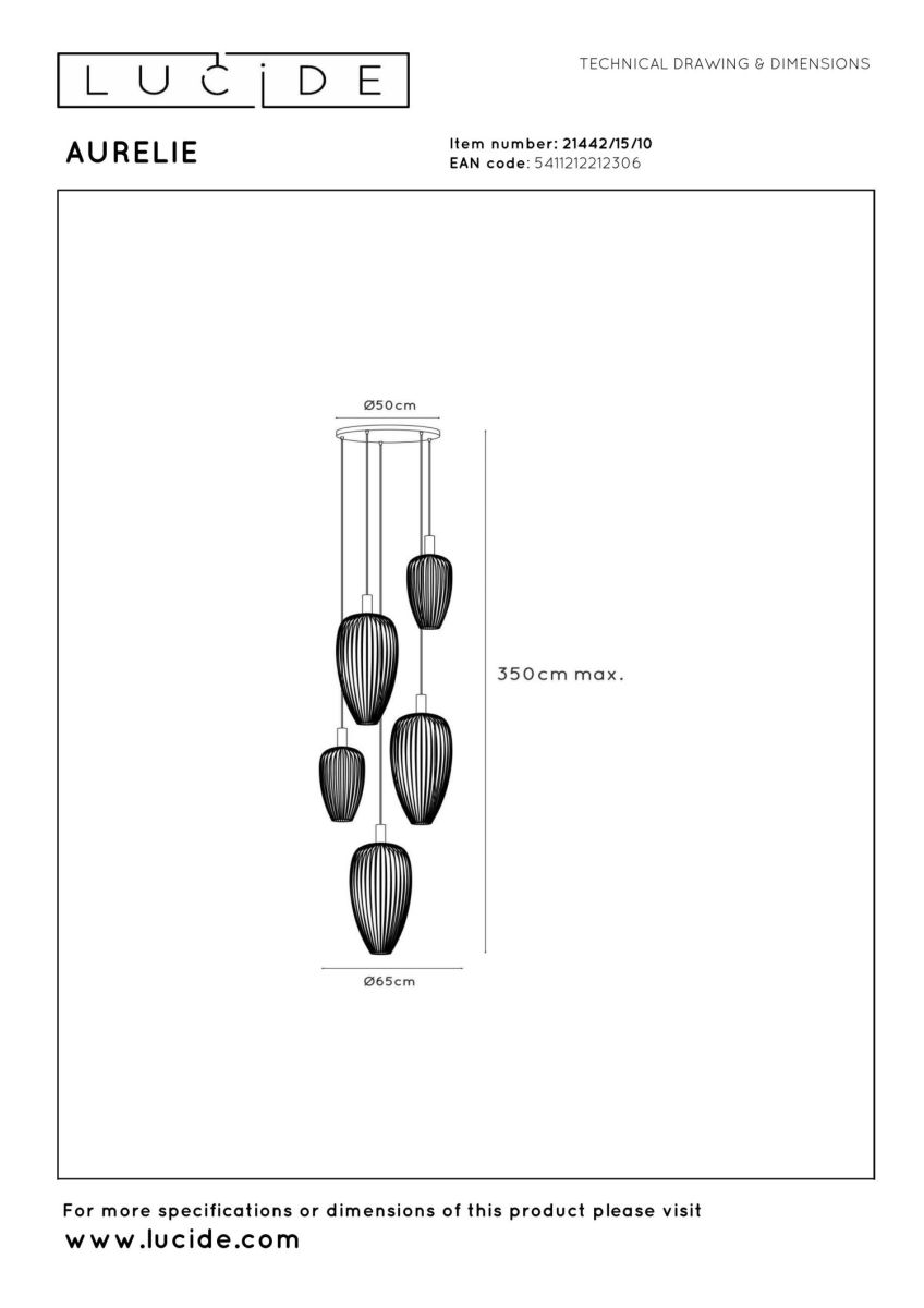 Подвесной светильник для натяжных потолков Lucide Aurelie 21442/15/10