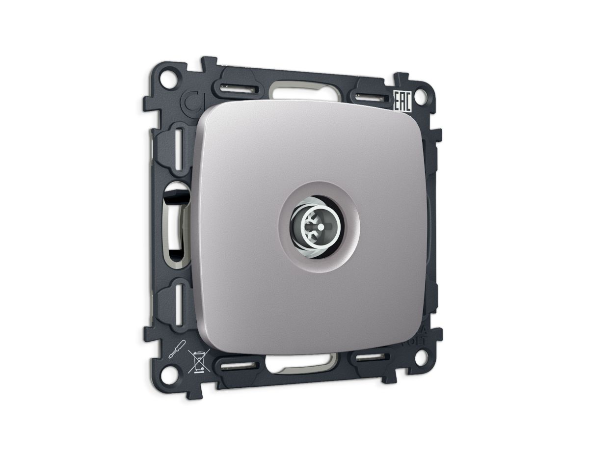 Комплект механизма TV розетки Ambrella Volt оконечной экранированной 5-1000MHz 3dB OMEGA MO513005 Сталь матовый QUANT (OP5130, VM199)