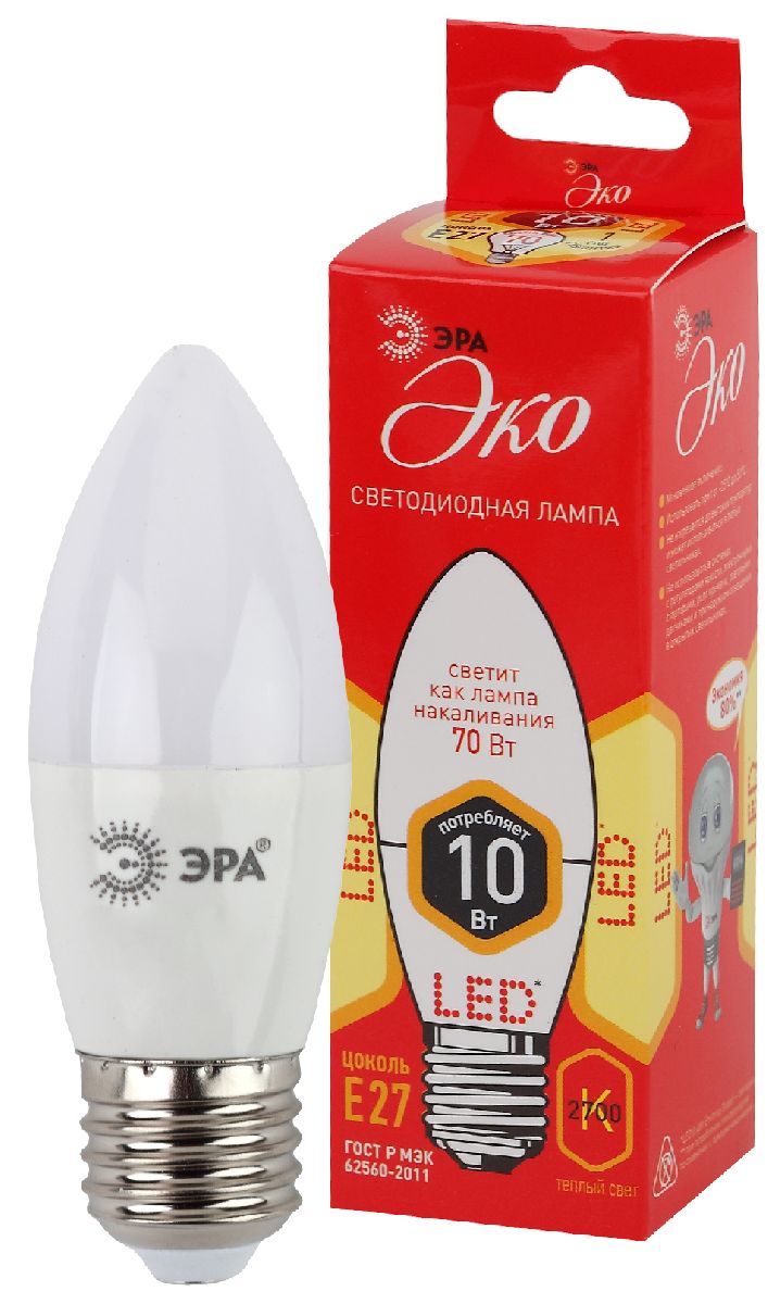 Лампа светодиодная Эра E27 10W 2700K ECO LED B35-10W-827-E27 Б0032962