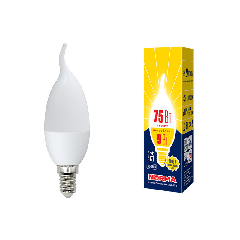 Лампа светодиодная (UL-00003809) Volpe E14 9W 3000K матовая LED-CW37-9W/WW/E14/FR/NR