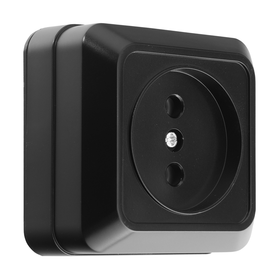 Розетка 2П открытой установки IP20 10А 250В (керамика) черная  General Альфа 477054