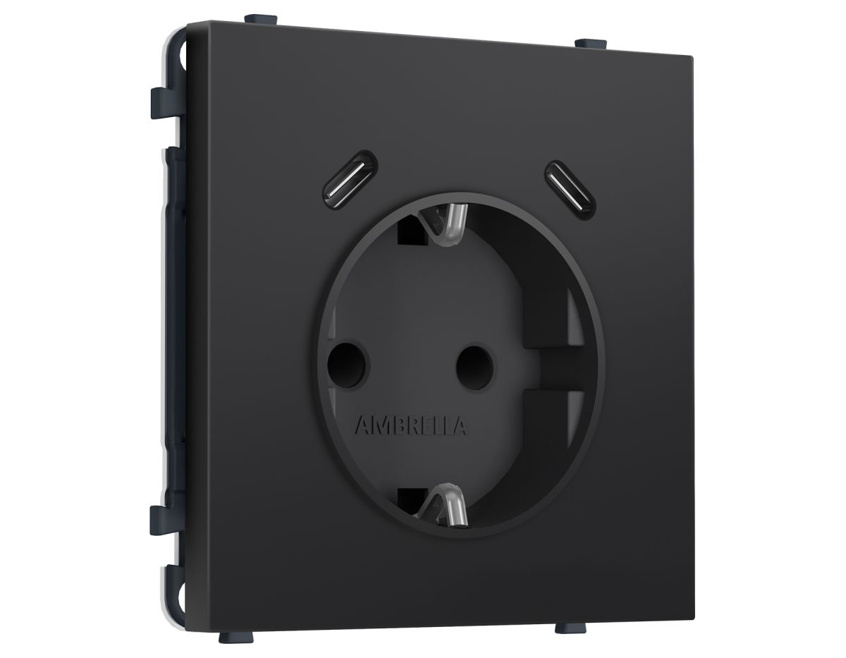 Комплект механизма электрической розетки SIGMA Черный матовый 2USB С+C 20W Ambrella Volt MS810510 (SP8105, PR165)