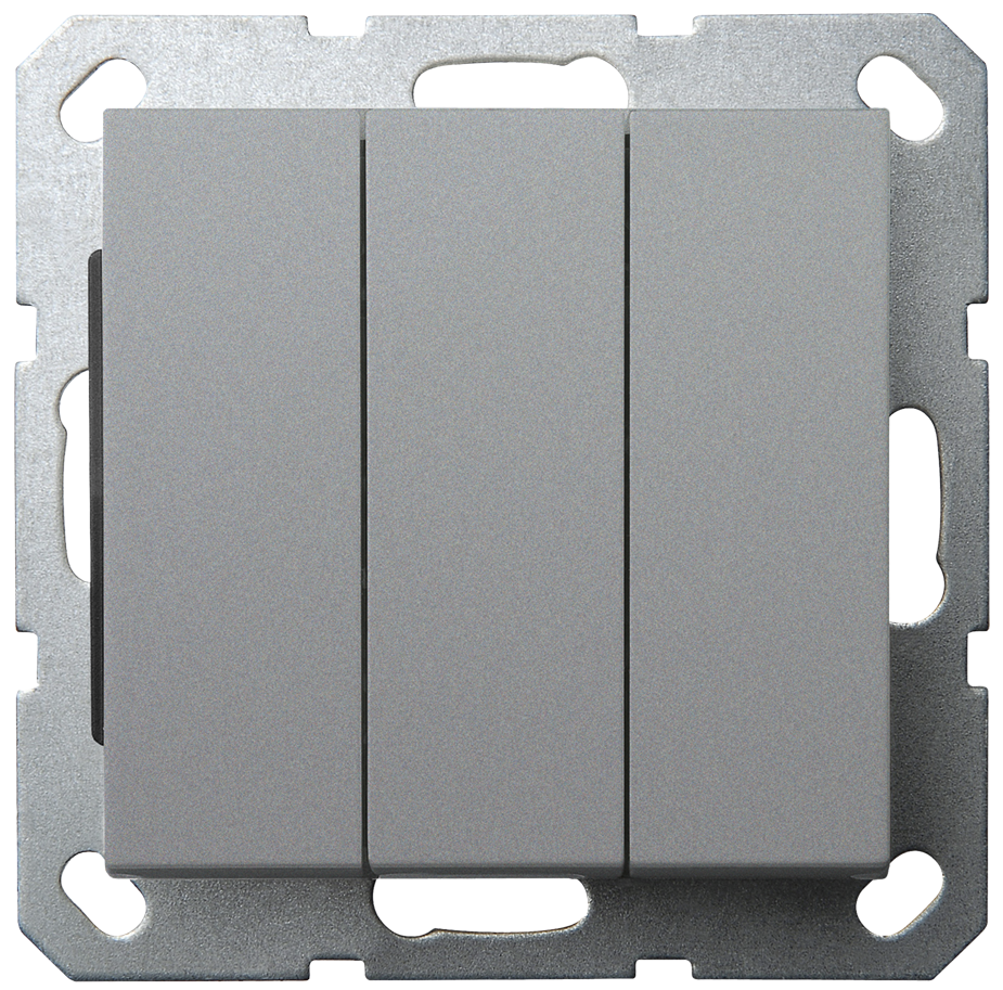 Выключатель трёхклавишный Jasmart в комплекте с накладкой 10A 250V цвет алюминий G3031S