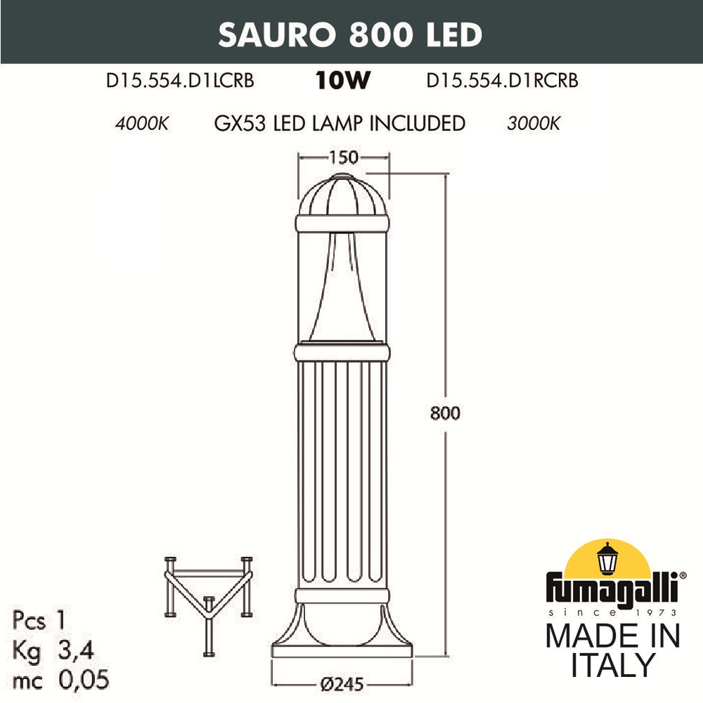 Ландшафтный светильник Fumagalli Sauro D15.554.000.BXD1L.CRB