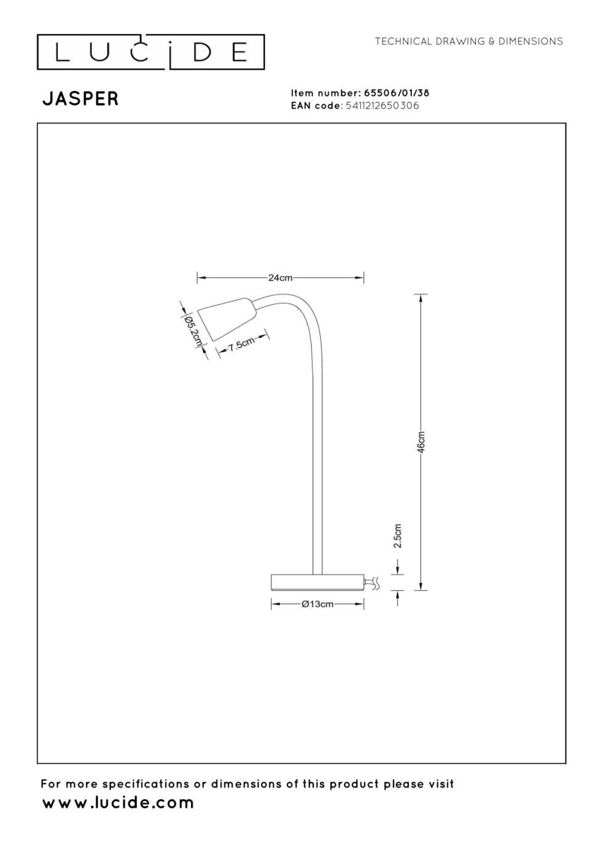 Настольная лампа Lucide Jasper 65506/01/38