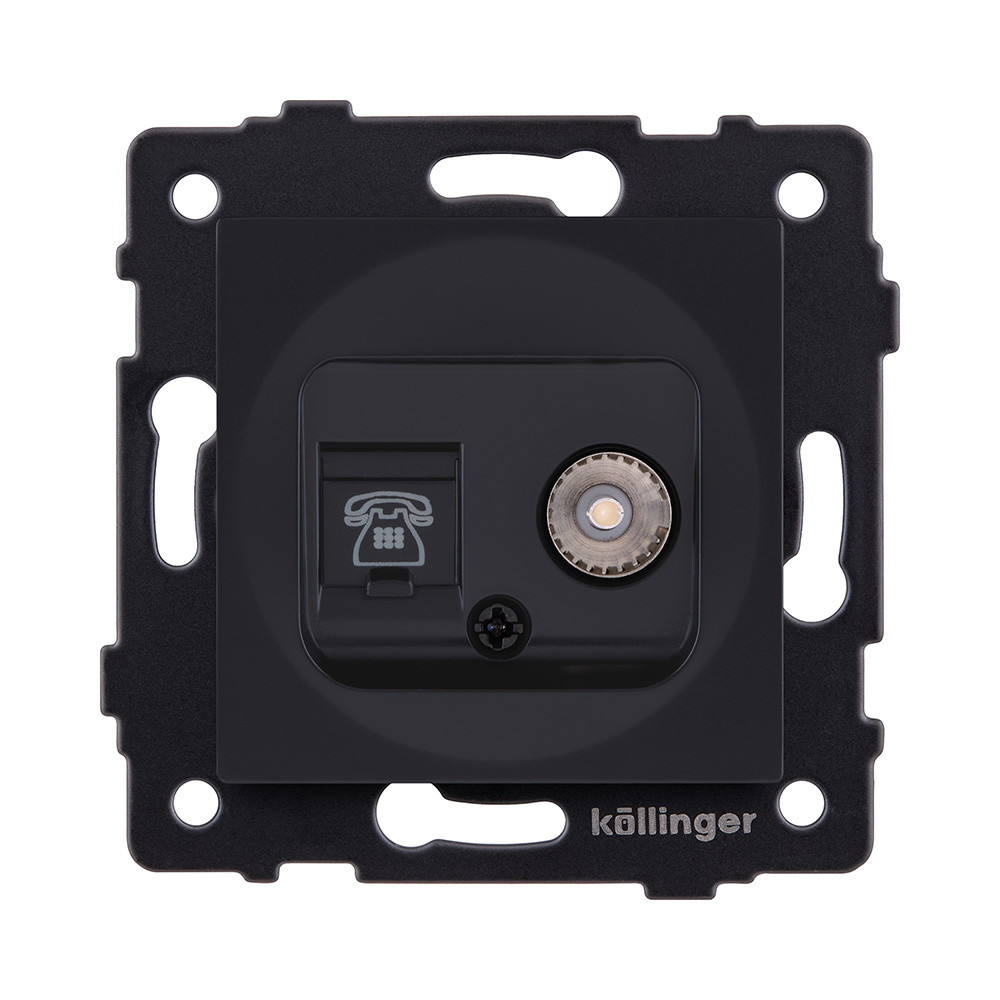 Розетка двойная TV (мама) + телефонная розетка RJ11, черный матовый Kollinger REA-013BM для Aspekt, Eleganz, Reflex