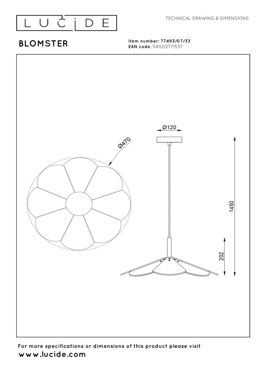 Подвесной светильник Lucide Blomster 77493/07/33