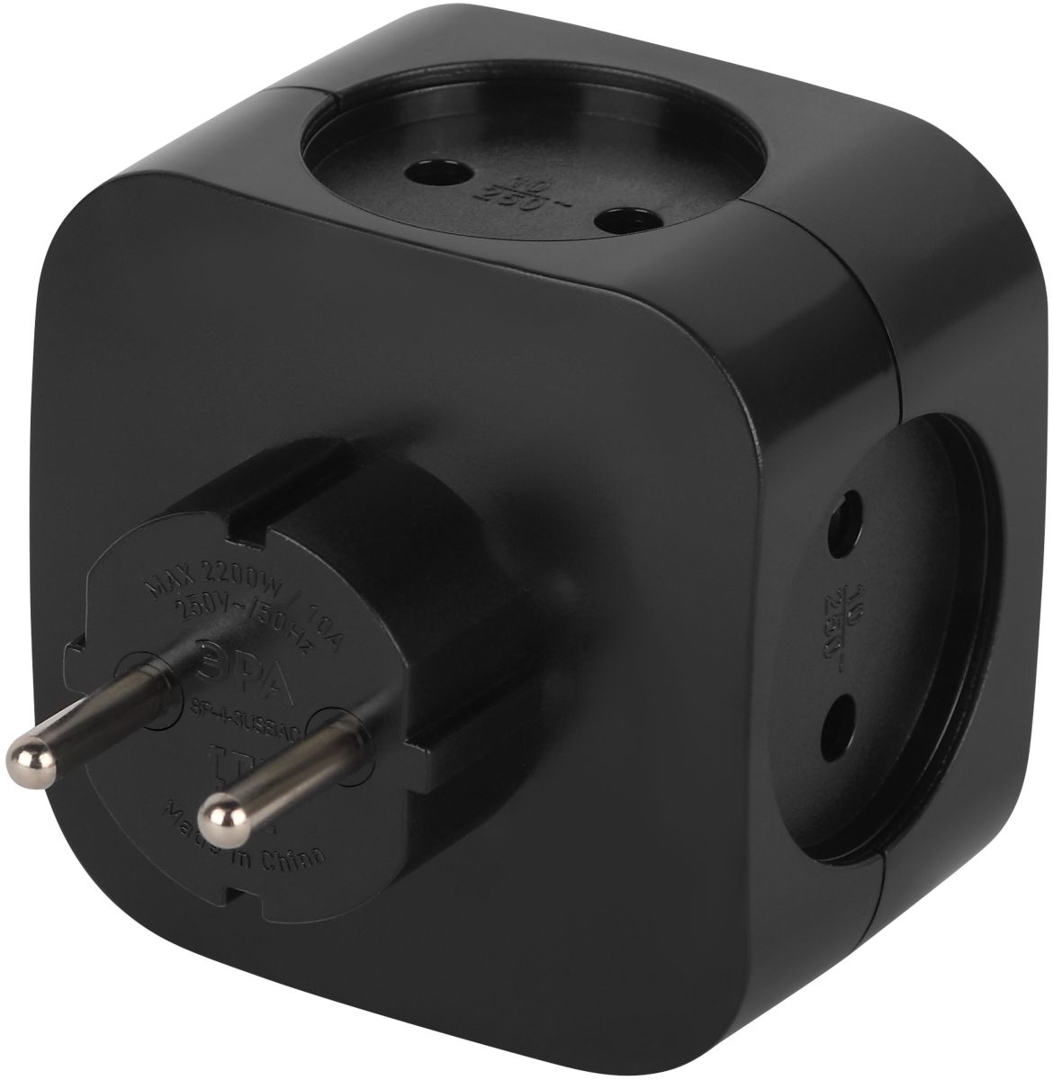 Разветвитель электрический ЭРА SP-4-3USBAC-B на 4 розетки + 3 USB A+C со шторками 10А черный Б0069084