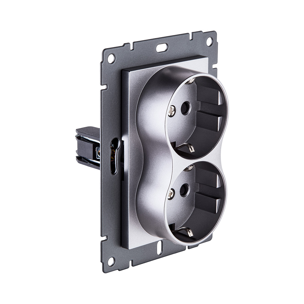 Розетка штепсельная SCHUKO двойная 16A/250 В, серый Kollinger REA-032GY для Aspekt, Eleganz, Reflex