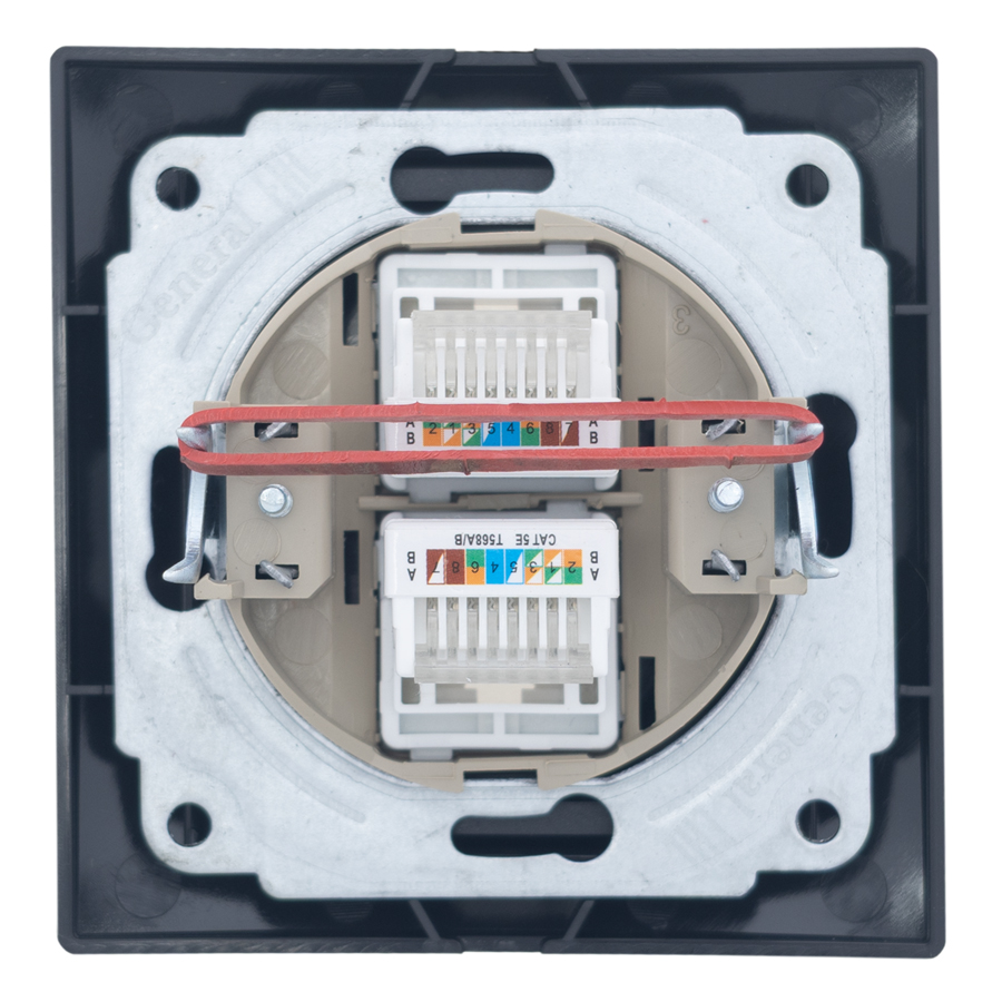 Розетка двойная компьютерная RJ45 скрытой установки IP20, черная 
